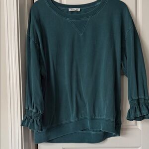 Another Love Washed Teal Ruffle-Cuff Sweatshirt